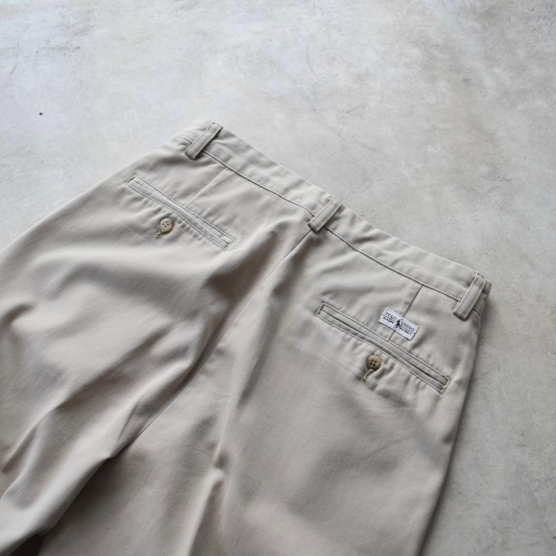90s ラルフローレン ポロチノ ツータックチノ ベージュUSA W30 L30