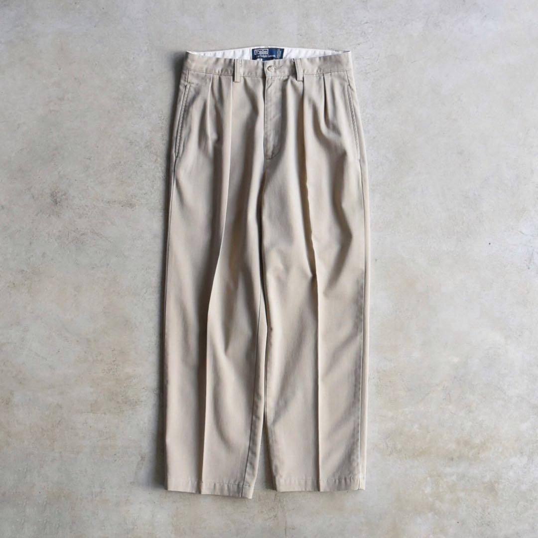 90s ラルフローレン ポロチノ ツータックチノ ベージュUSA W30 L30