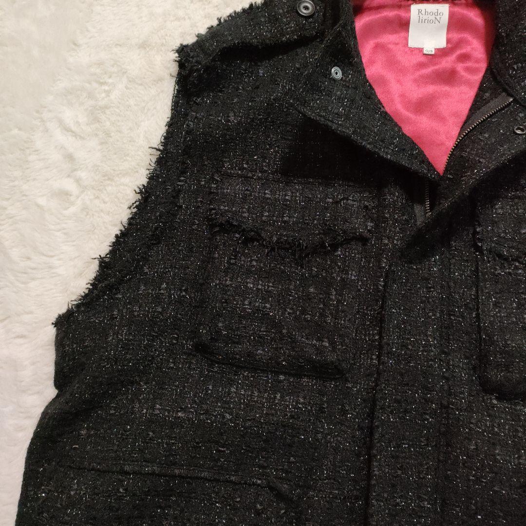 RhodolirioN ツイード ベスト 黒 赤裏地 キラキラ オーバーサイズ