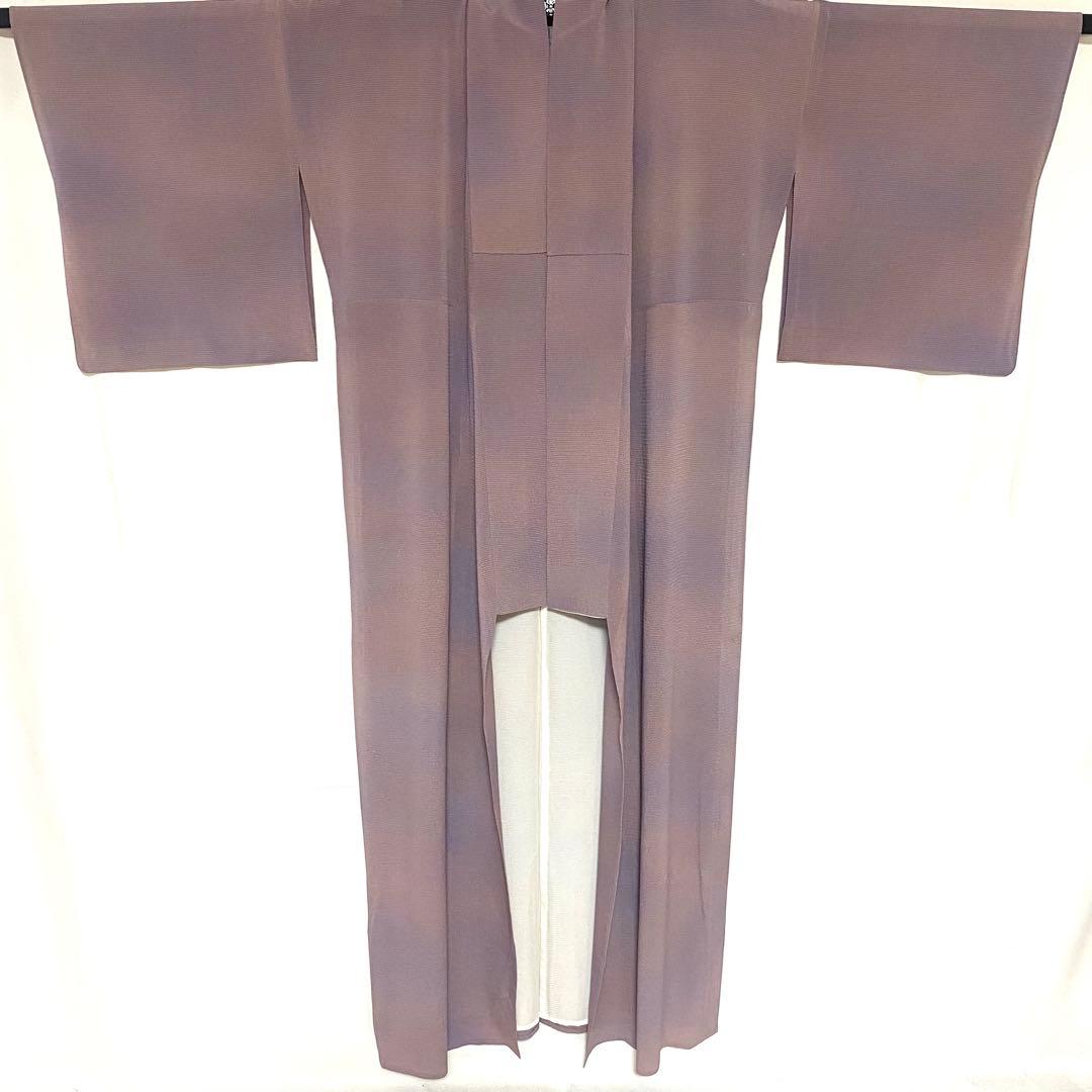 5k881 着物　正絹　夏物　薄物　絽　小紋　一つ紋　家紋　ぼかし　紫　無地