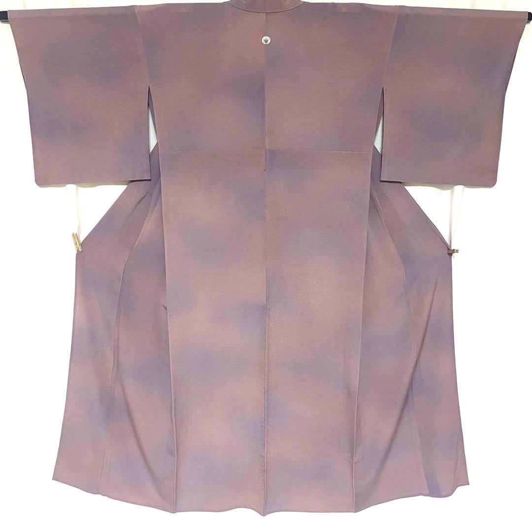 5k881 着物　正絹　夏物　薄物　絽　小紋　一つ紋　家紋　ぼかし　紫　無地