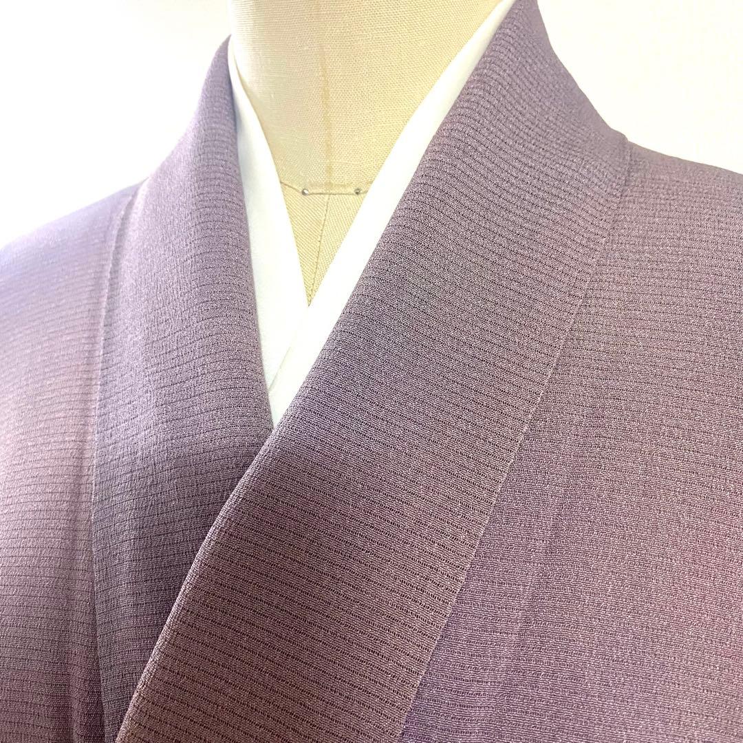 5k881 着物　正絹　夏物　薄物　絽　小紋　一つ紋　家紋　ぼかし　紫　無地