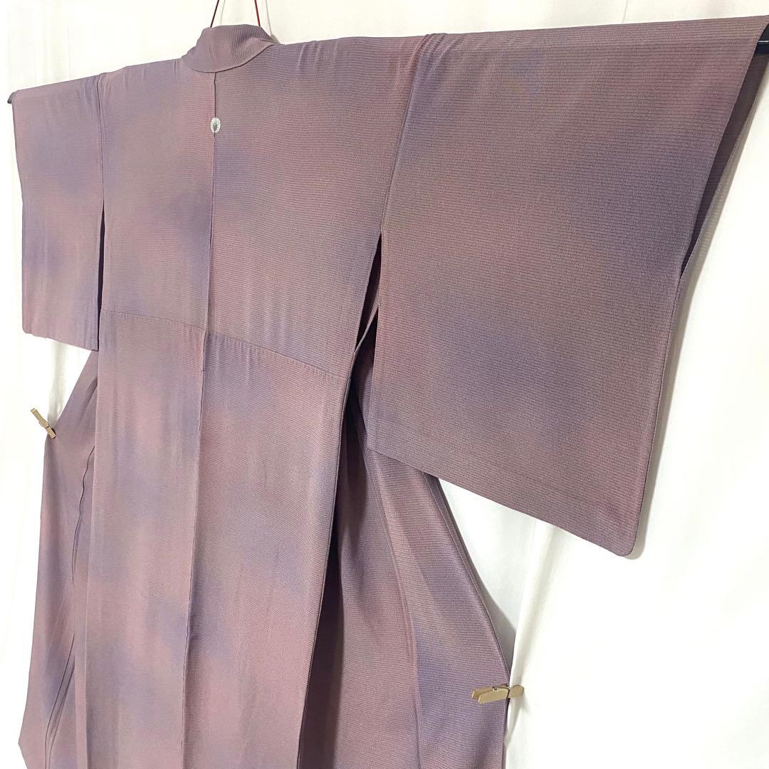 5k881 着物　正絹　夏物　薄物　絽　小紋　一つ紋　家紋　ぼかし　紫　無地