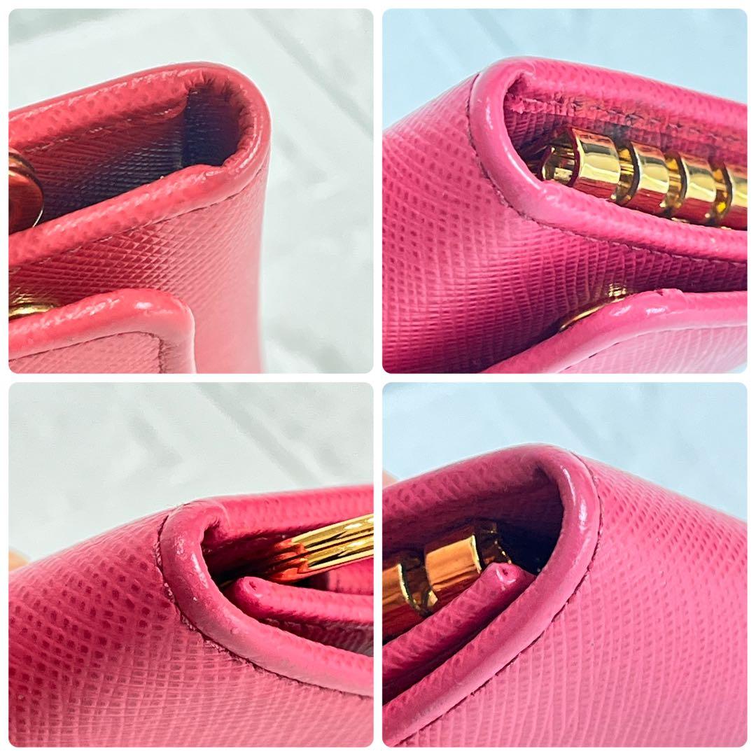 美品✨PRADA 大きめロゴ　キーケース　サフィアーノ　キーリング　ローズピンク