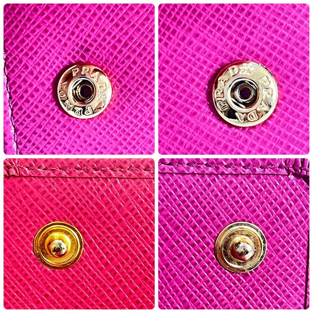 美品✨PRADA 大きめロゴ　キーケース　サフィアーノ　キーリング　ローズピンク