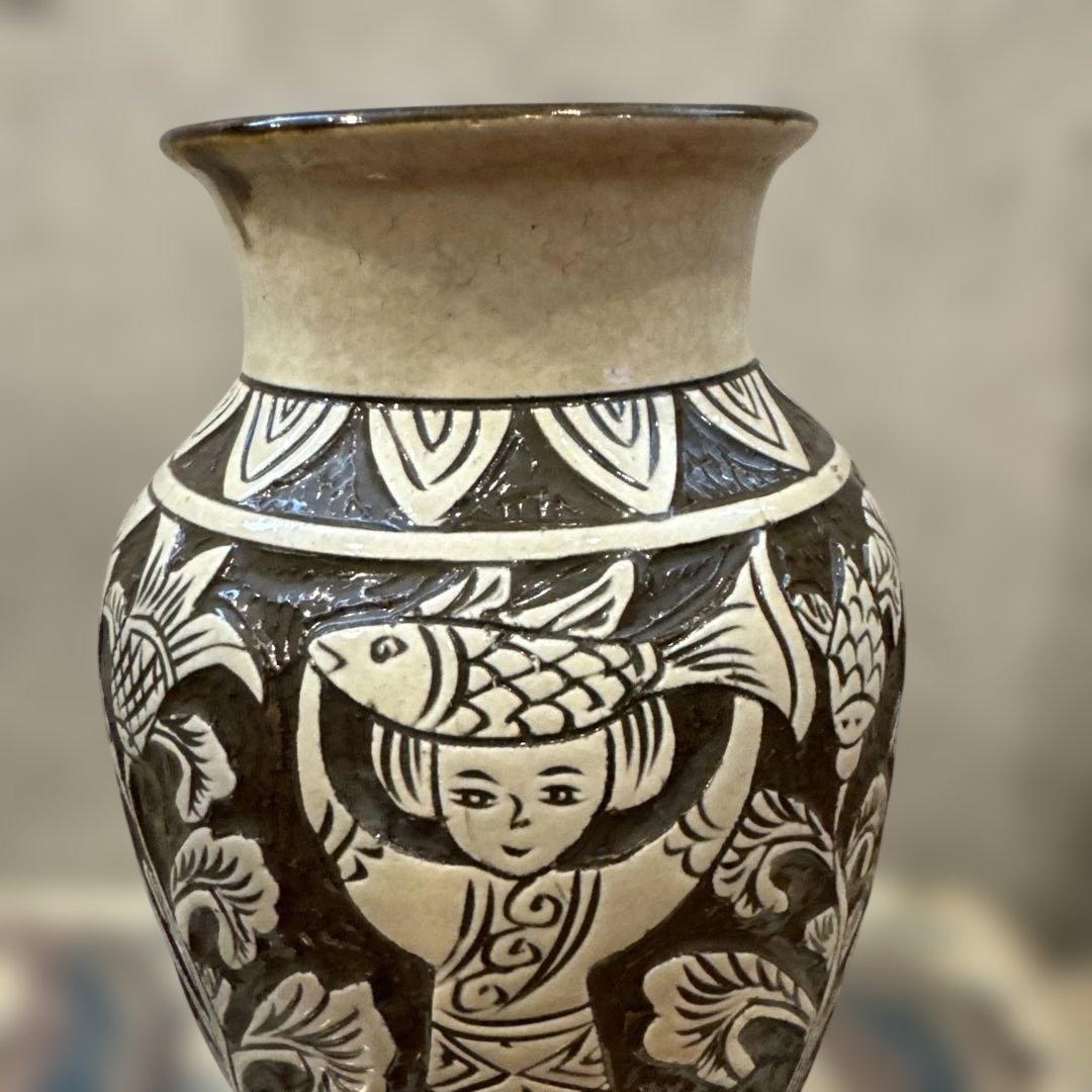 壺屋焼.エジプト紋.化粧土.掻き落とし.新品