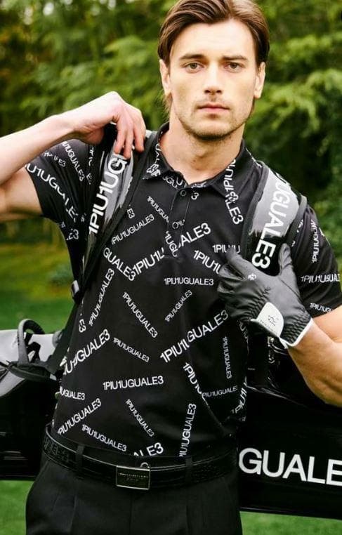 4万1800円　1piu1uguale3 GOLF 総柄 半袖ポロシャツ AKM