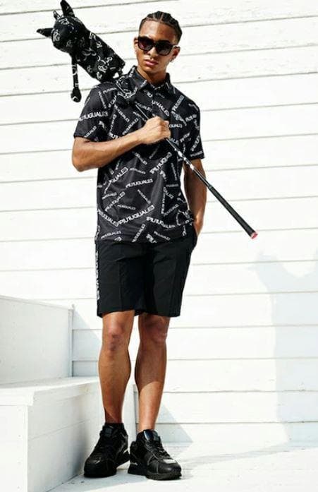 4万1800円　1piu1uguale3 GOLF 総柄 半袖ポロシャツ AKM