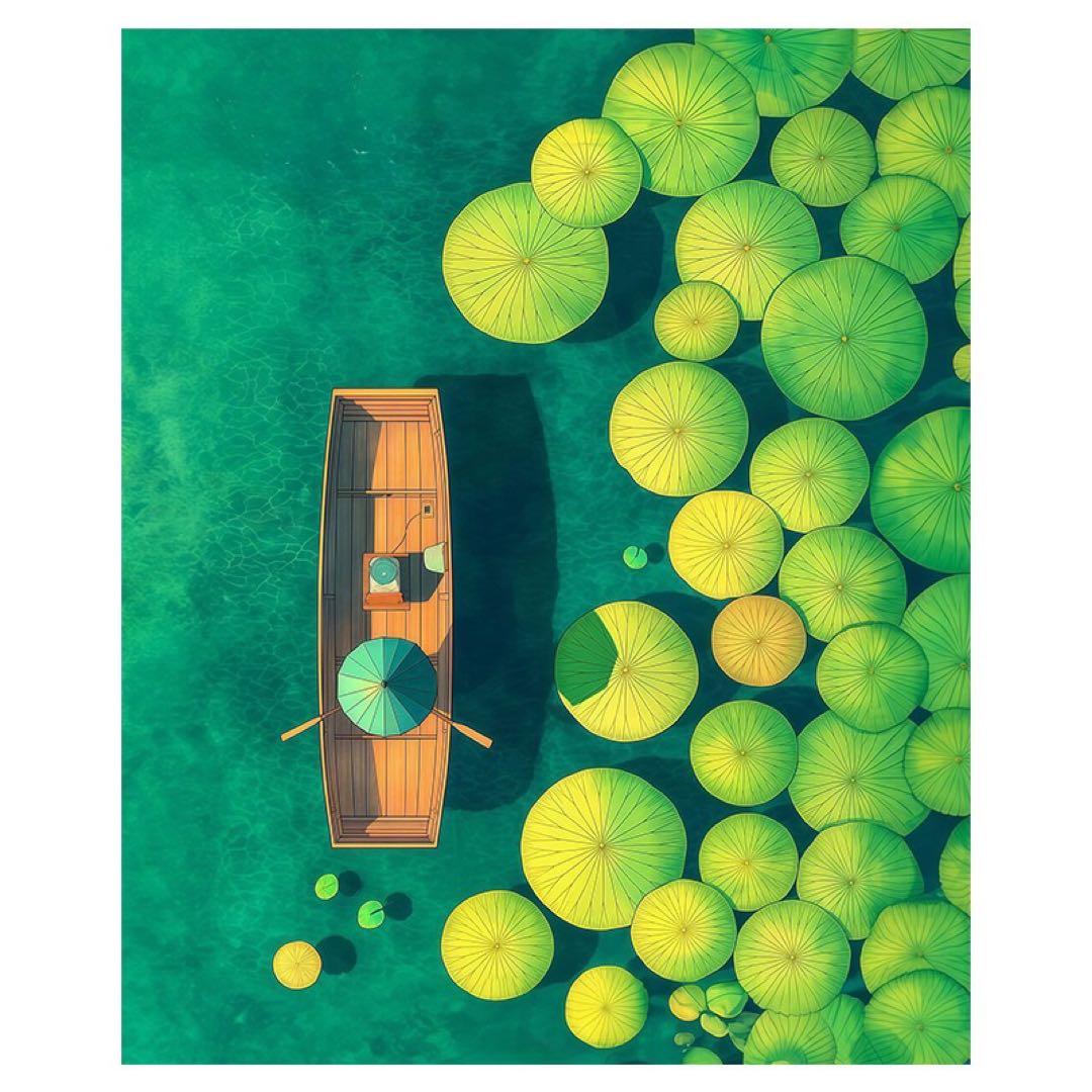 デジタルアート ボートと水草