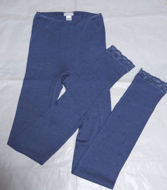 新品タグ付き 高級 ウール シルク レギンス ボトムス ブルー XS