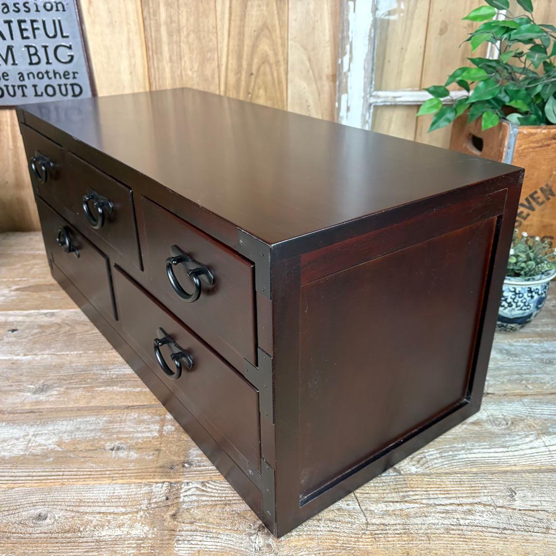 民芸家具☆木製桐材天然無垢和タンスチェスト横長（80㎝）飾り棚収納家具和室