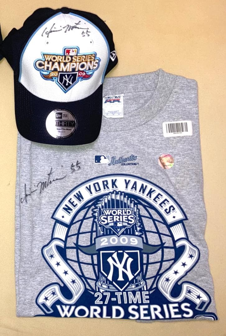 #55ゴジラ松井直筆サイン・2009MLBワールドシリーズ、記念Tシャツ＆CAP