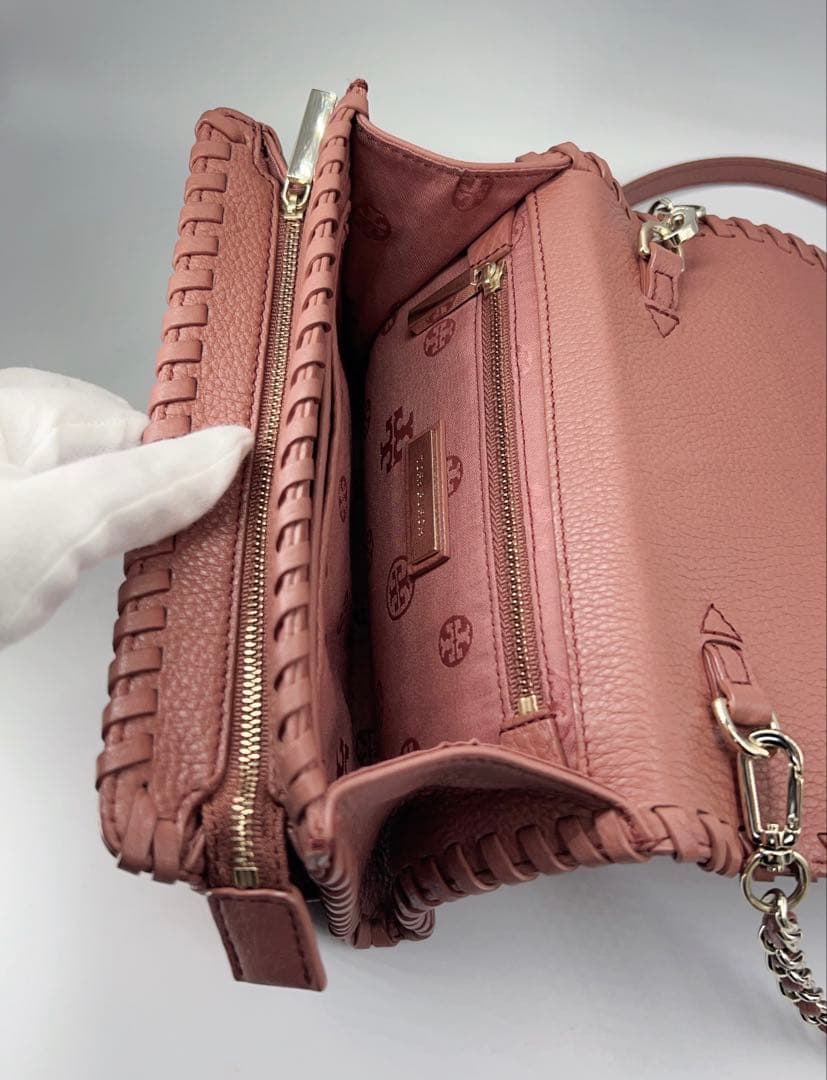 極美品✨TORY BURCHチェーンショルダー　マリオン　ピンク系