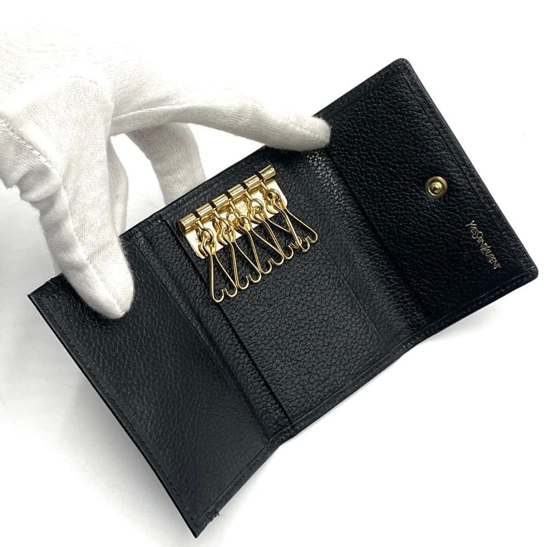 未使用級● イヴサンローラン キーケース 5連 YSLロゴ ブラック レザー