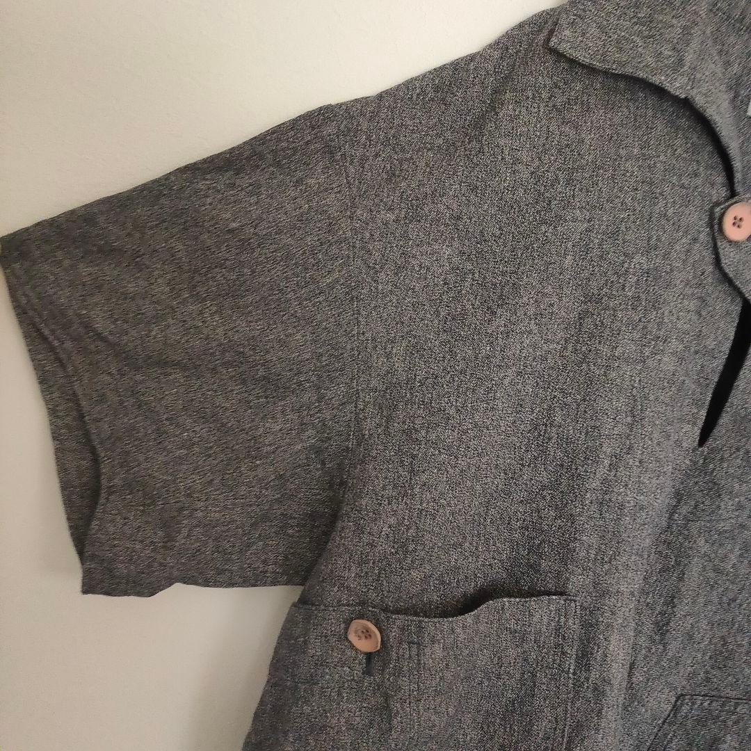 amachi. グレー 五分袖 七分袖 チュニック リネン プルオーバー