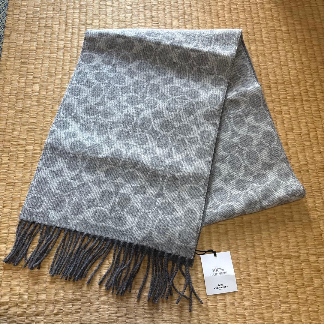 COACH 100%カシミヤ グレー模様 マフラー