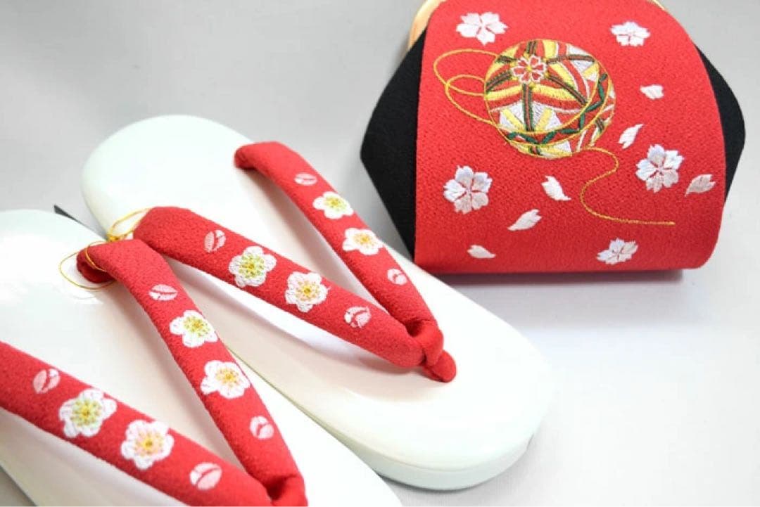 七五三 7歳 女の子 はこせこ セット 刺繍 縮緬 ちりめん 赤 日本製