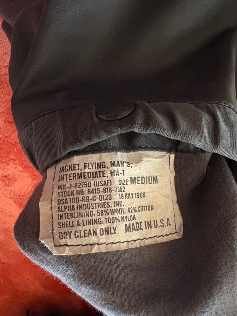 ALPHA INDUSTRIES MA-1 USA製 1969 scovill