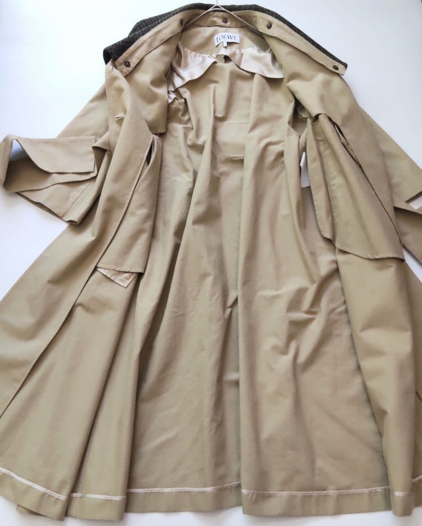 美品 ロエベ ツイードカラー 2way マキシ丈 トレンチコート ベルト付