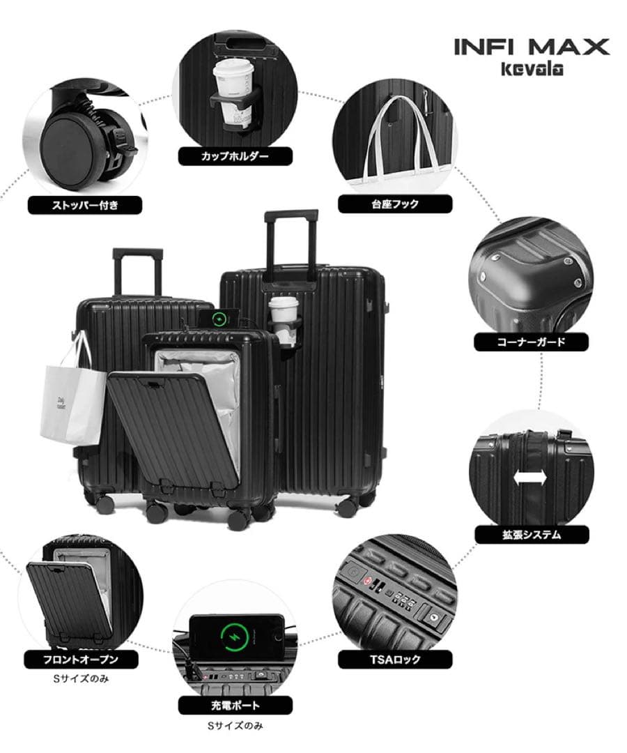 kevala　3個セット SML　スーツケース スクエア ラージ キャリーバッグ