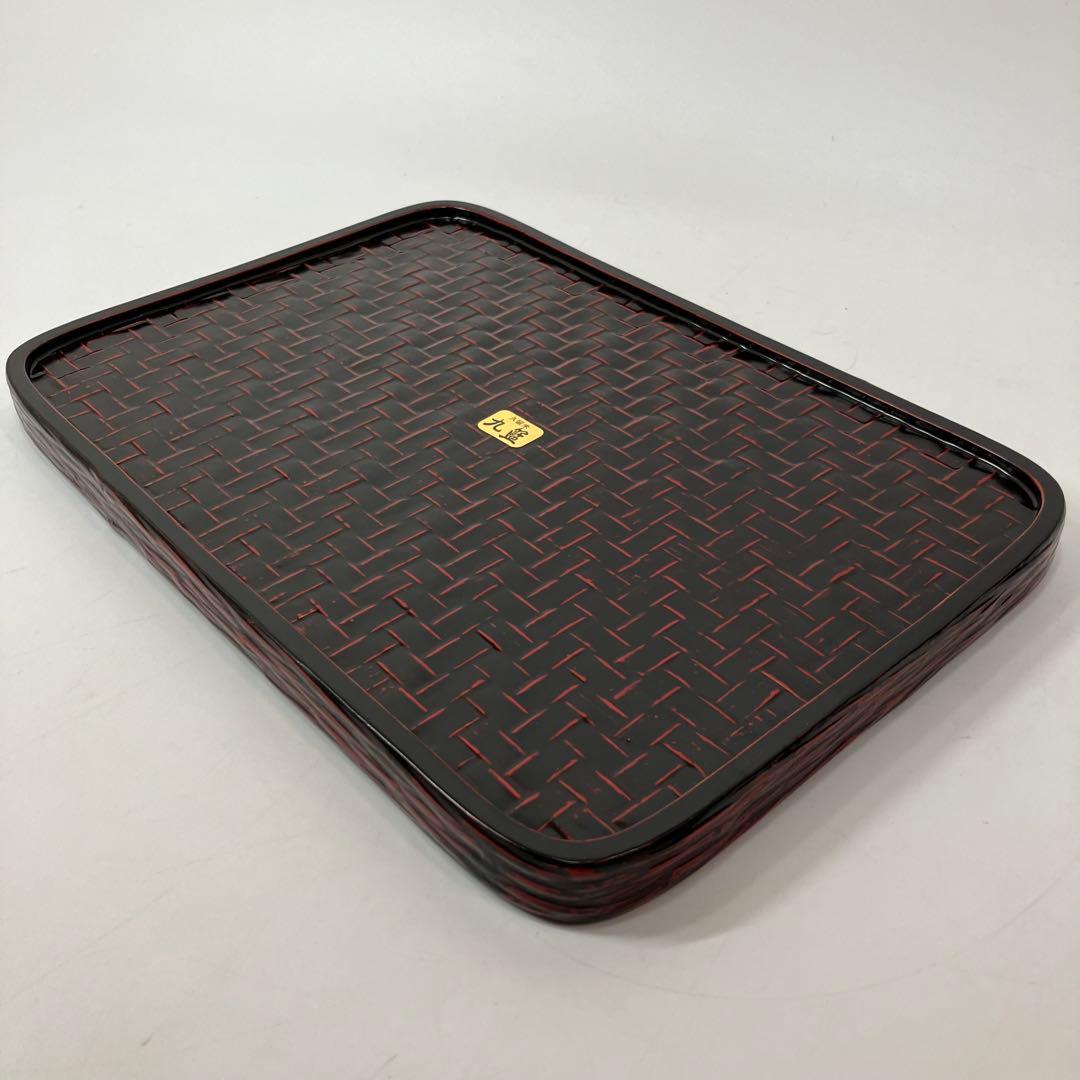 A2C57■籃胎漆器 銘々盆中五枚木箱 お盆 らんたい漆器 九藍 木箱付き