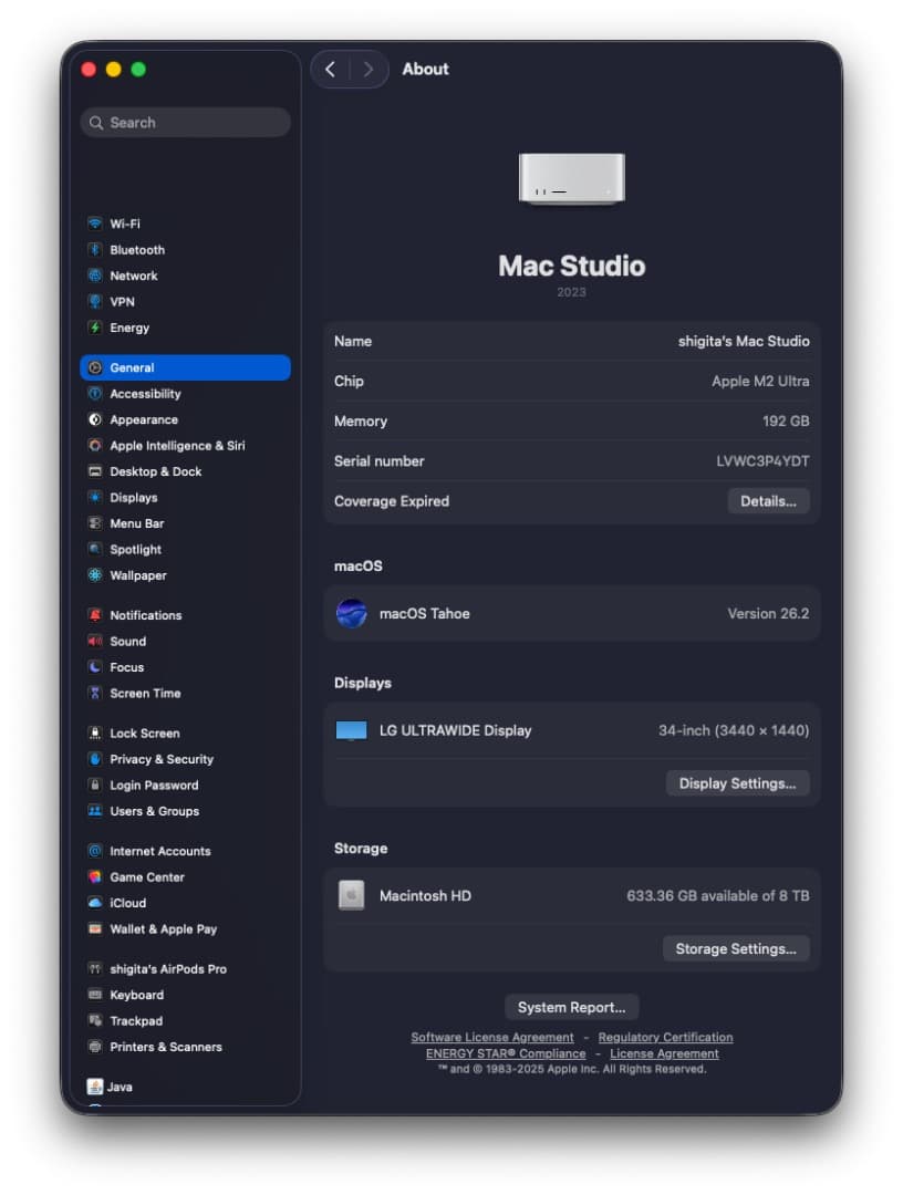 ス*コ様 Mac Studio 2023 M2 Ultra 192GBメモリ 8