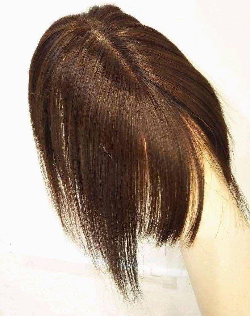 人毛100％前髪付き部分ウィッグ瞬間カバーＩ型つむじ地肌総手植えヘアピース20㎝