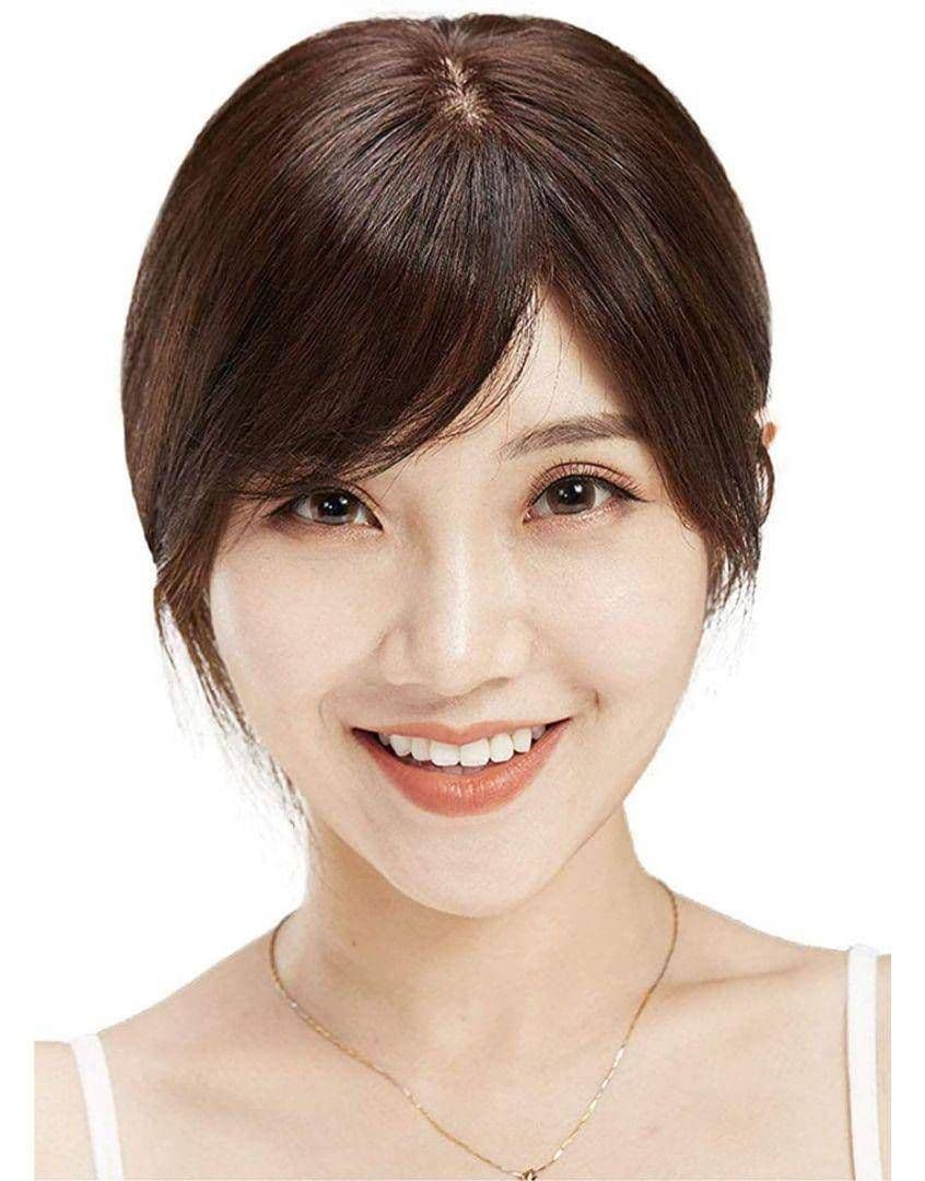 人毛100％前髪付き部分ウィッグ瞬間カバーＩ型つむじ地肌総手植えヘアピース20㎝