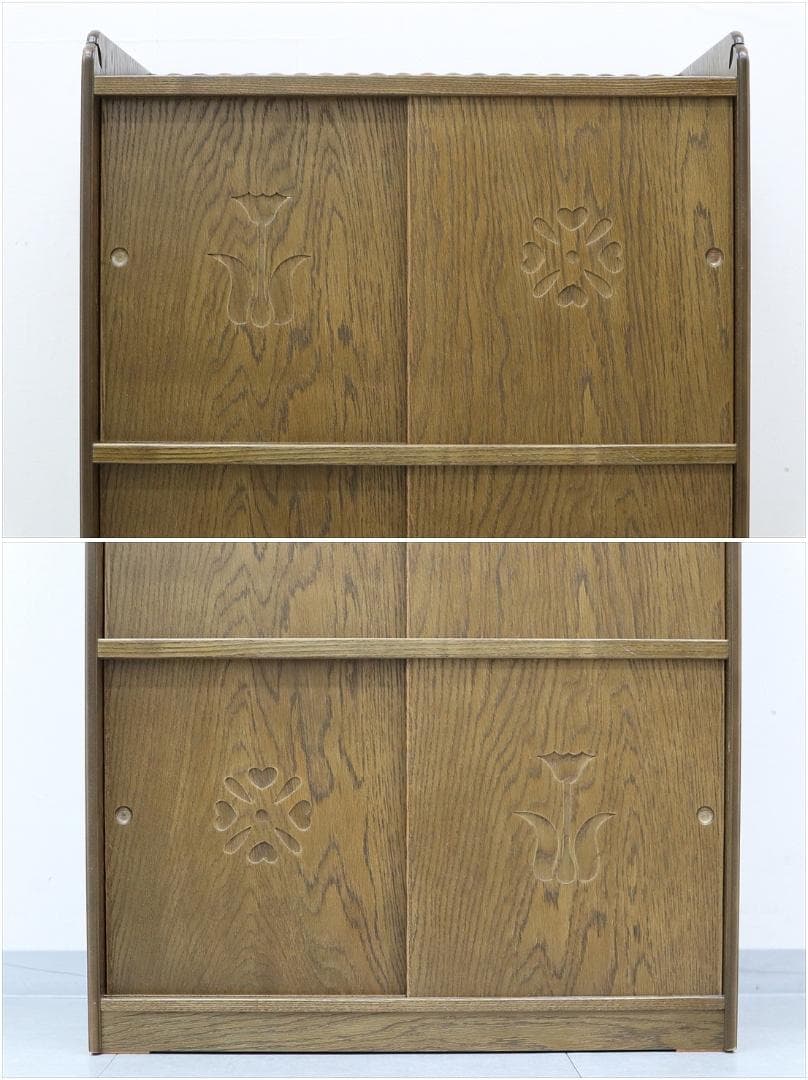 美品 パリの雑貨屋 引き戸 天然木 小物収納 ディスプレイ棚 本収納 飾り棚