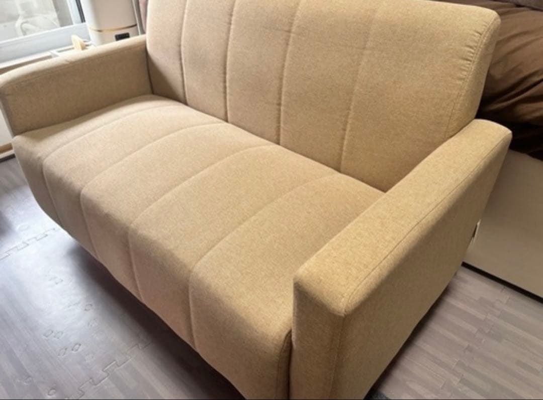 コンパクト2人掛けソファ ベージュ