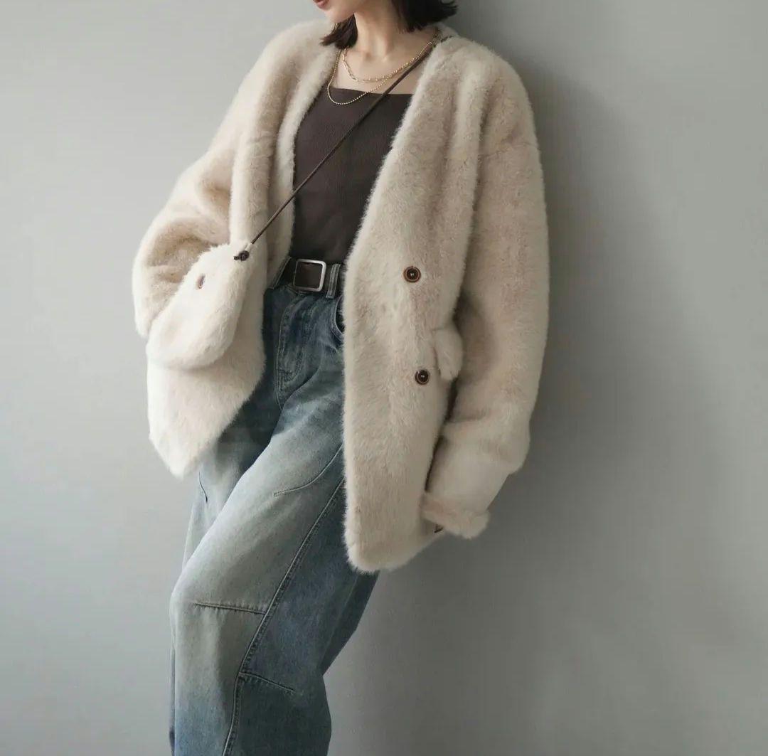 バッグ付エコファーノーカラーコート Lumier リュミエ