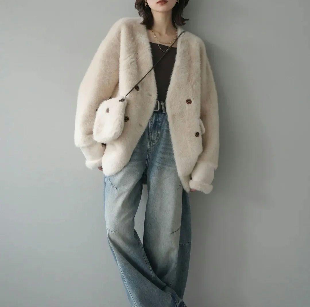 バッグ付エコファーノーカラーコート Lumier リュミエ