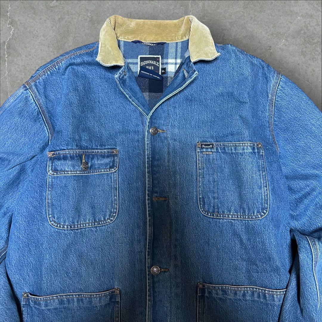 FAÇONNABLE JEAN'S 90s チェック柄 裏地 カバーオール XL