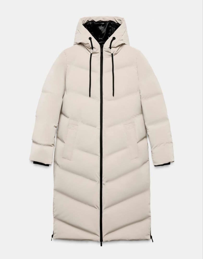 【新品タグ付】ZARA ウィンドプルーフフード付ロングラバー加工アノラックXXL