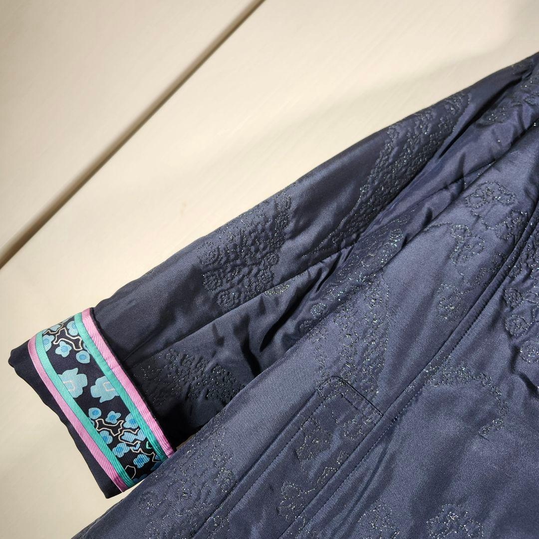 美品　レオナール 中綿　シルク100% ロングコート 襟 フォックスファー