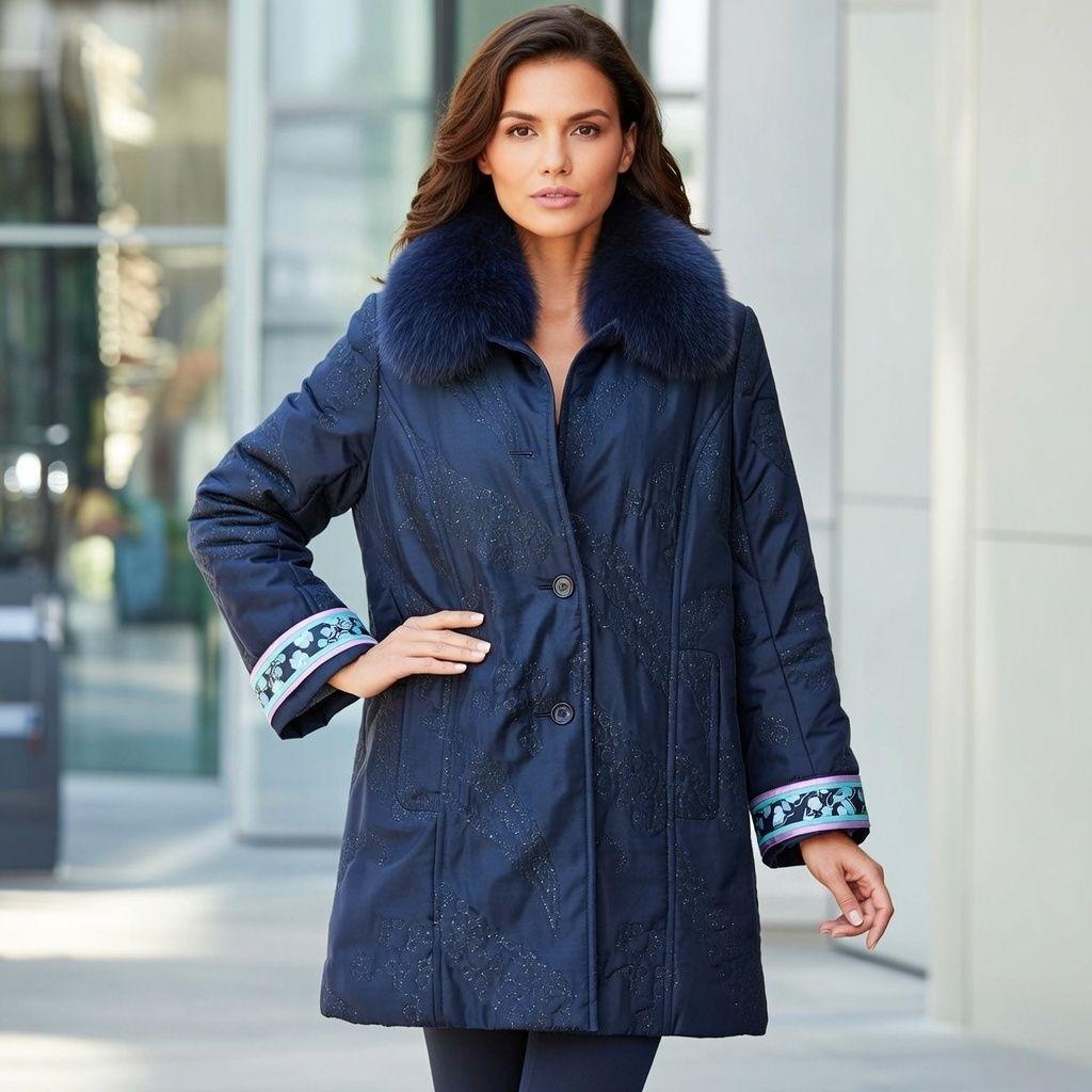 美品　レオナール 中綿　シルク100% ロングコート 襟 フォックスファー