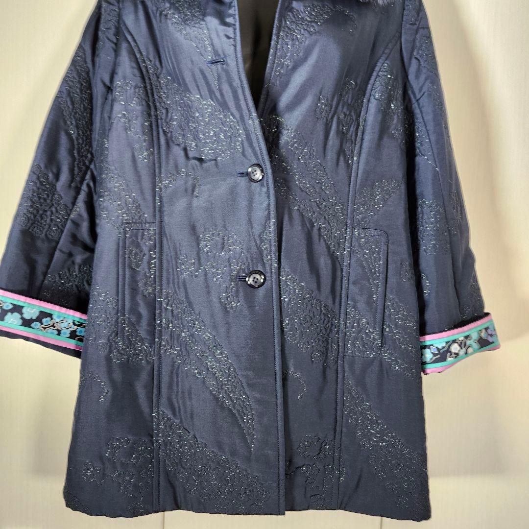 美品　レオナール 中綿　シルク100% ロングコート 襟 フォックスファー