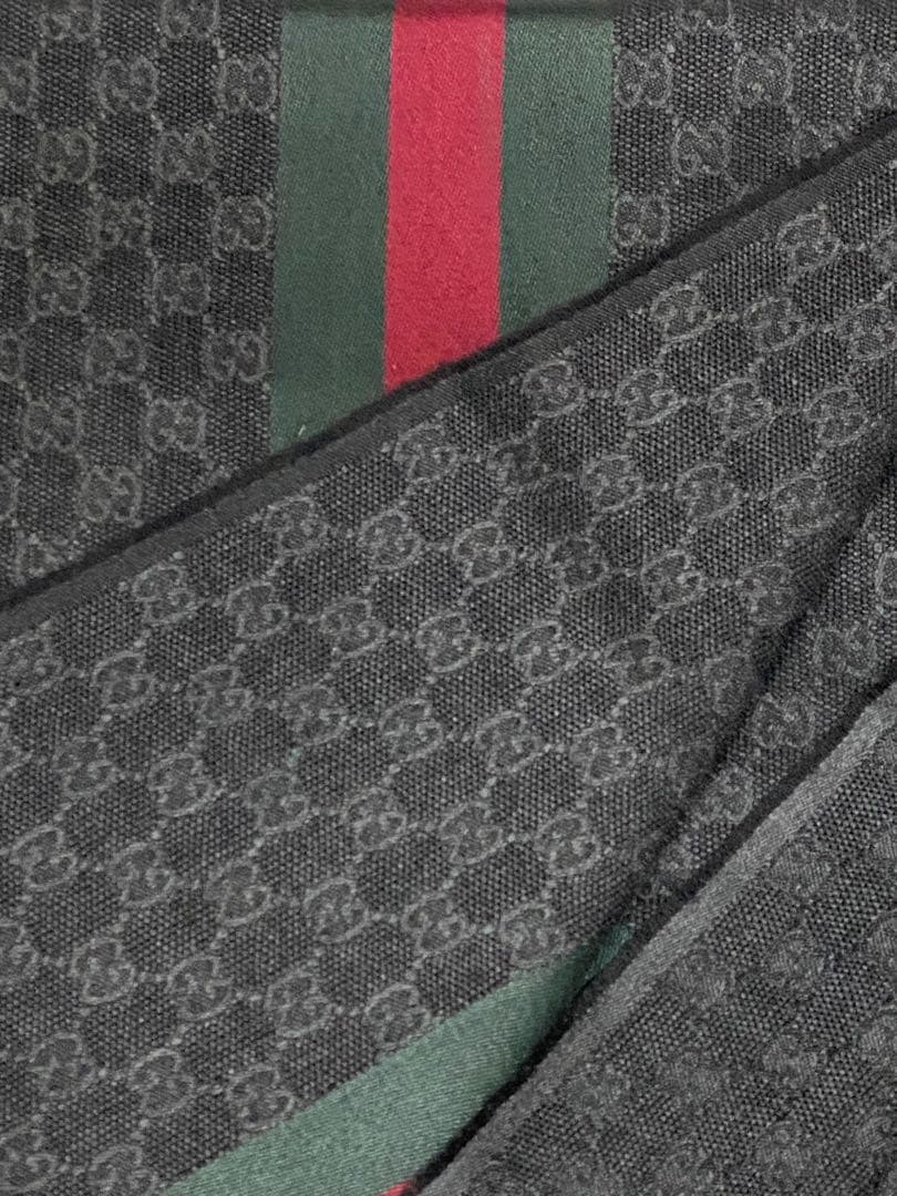 【王道】GUCCI GGパターン シルク混マフラー シェリーライン 黒 緑 赤