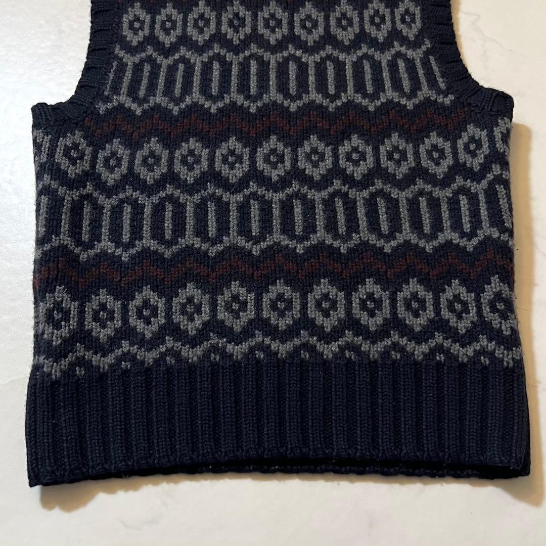 美品 CELINE カシミヤ100% ニット ベスト ジレ 総柄 M ネイビー系