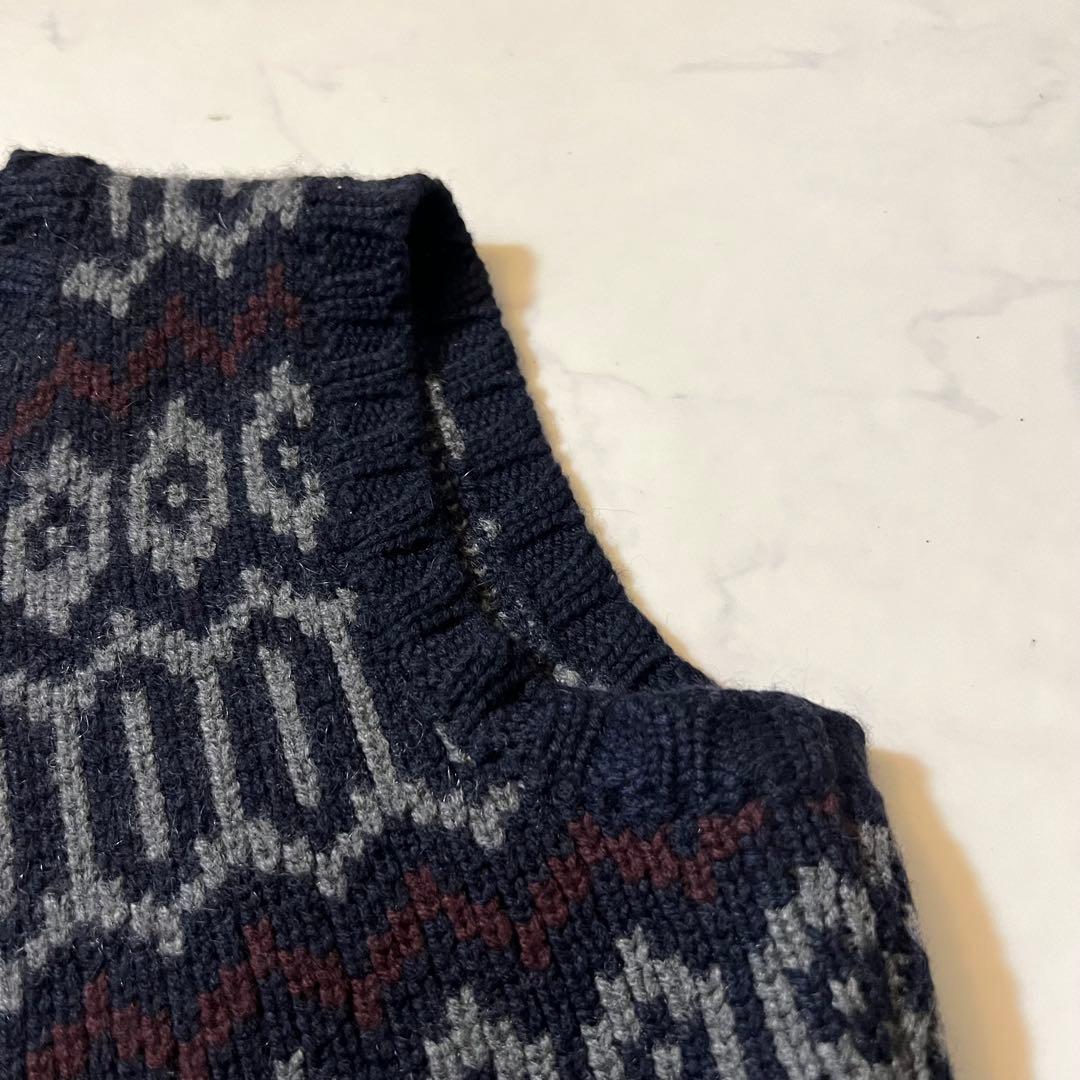 美品 CELINE カシミヤ100% ニット ベスト ジレ 総柄 M ネイビー系