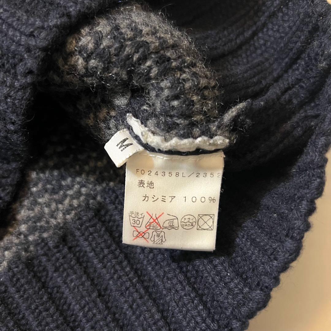 美品 CELINE カシミヤ100% ニット ベスト ジレ 総柄 M ネイビー系