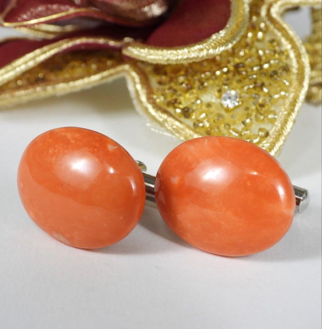 珊瑚　天然珊瑚　赤珊瑚　メンズ　カフス