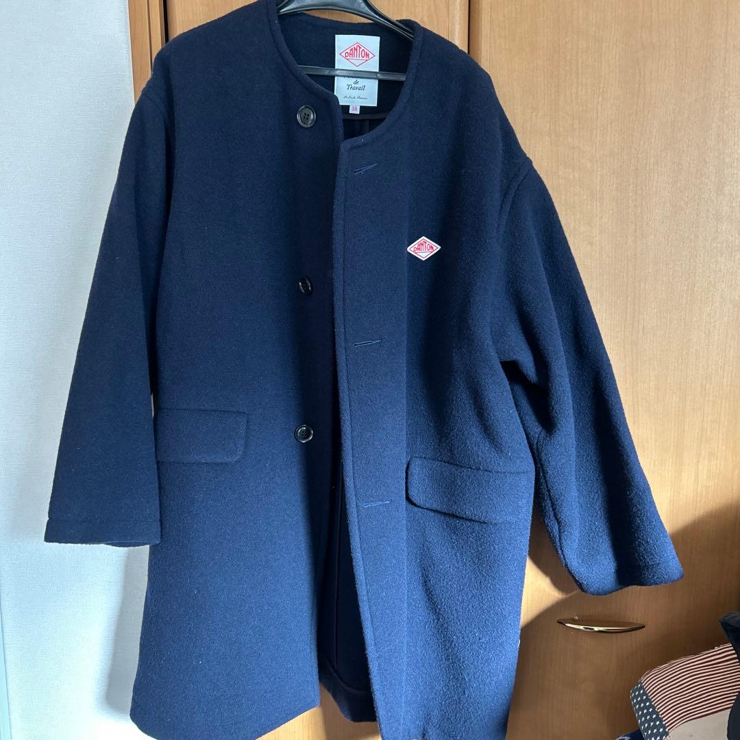 DANTON ウールノーカラーコート 38 ネイビー