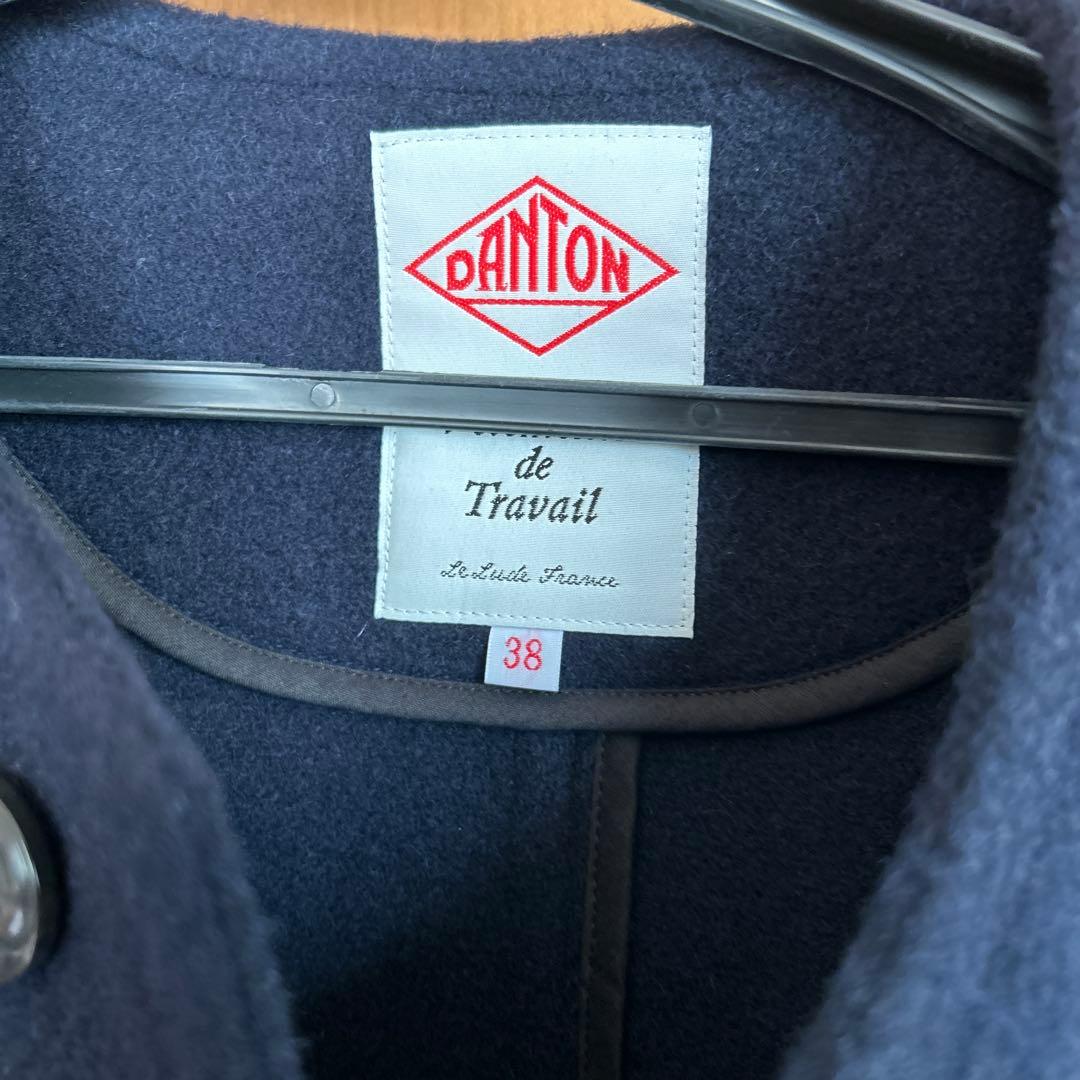DANTON ウールノーカラーコート 38 ネイビー