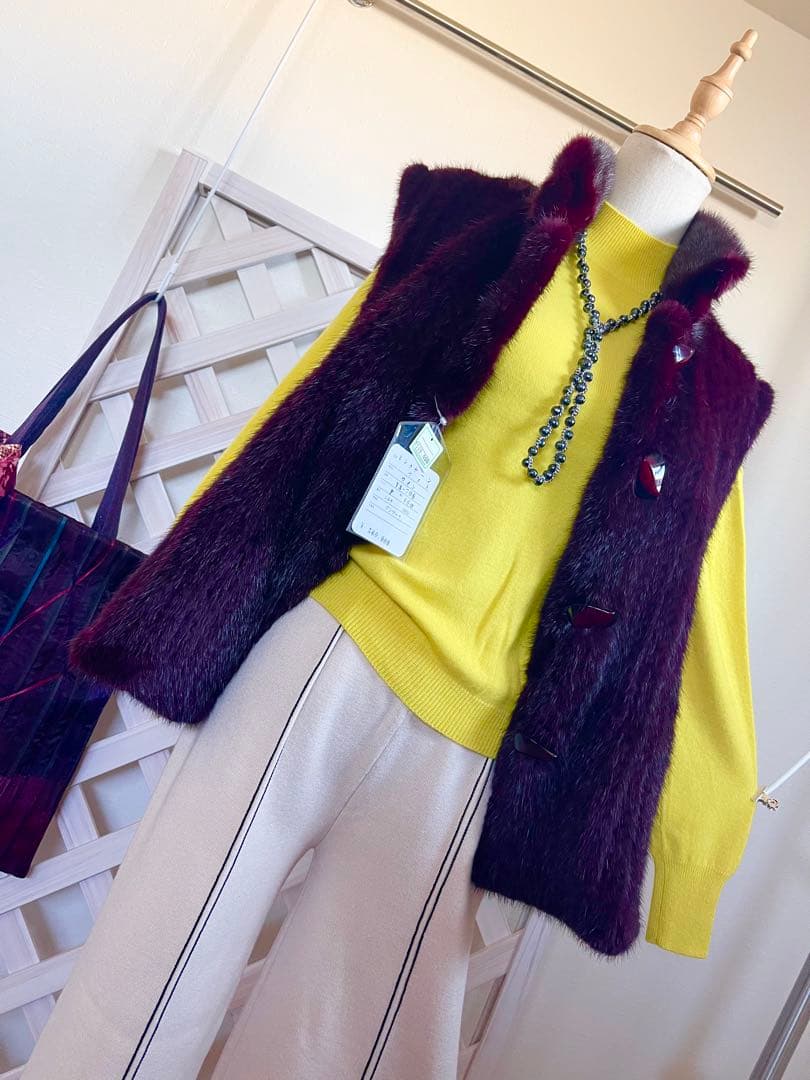 ⭐︎無事が土産⭐︎ 58万⭐︎リバーシブル⭐︎ミンクヤーン × 絹　バーガンディ