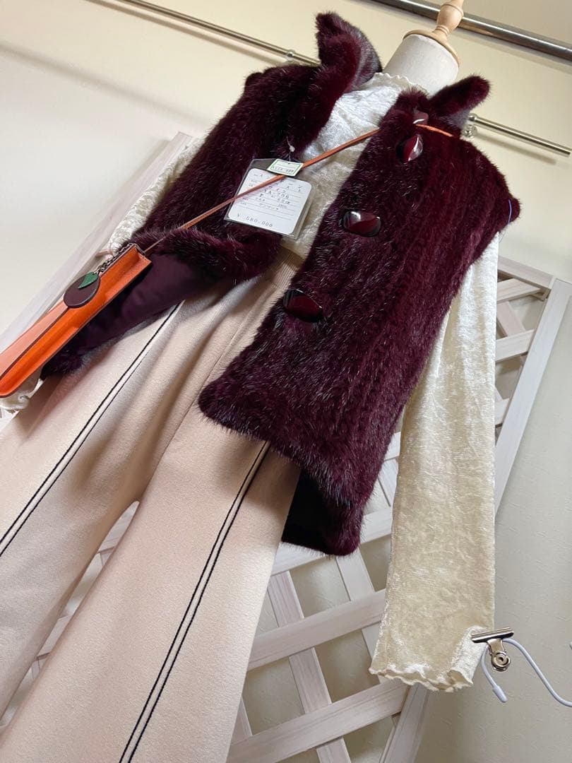 ⭐︎無事が土産⭐︎ 58万⭐︎リバーシブル⭐︎ミンクヤーン × 絹　バーガンディ