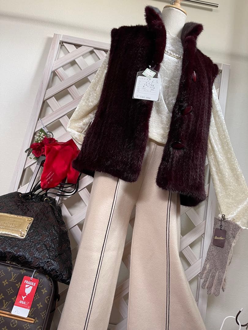 ⭐︎無事が土産⭐︎ 58万⭐︎リバーシブル⭐︎ミンクヤーン × 絹　バーガンディ