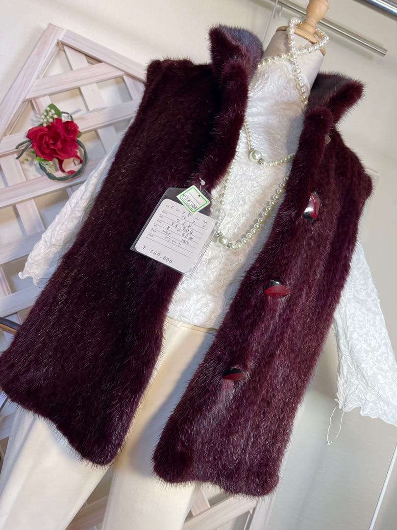 ⭐︎無事が土産⭐︎ 58万⭐︎リバーシブル⭐︎ミンクヤーン × 絹　バーガンディ