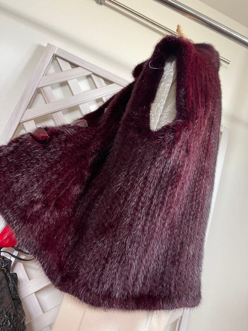 ⭐︎無事が土産⭐︎ 58万⭐︎リバーシブル⭐︎ミンクヤーン × 絹　バーガンディ