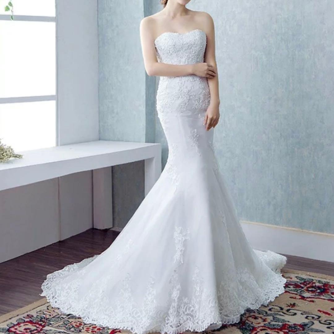 ちーたん　マーメイド　ウェディングドレス　、グローブ　アクセ　4点セット